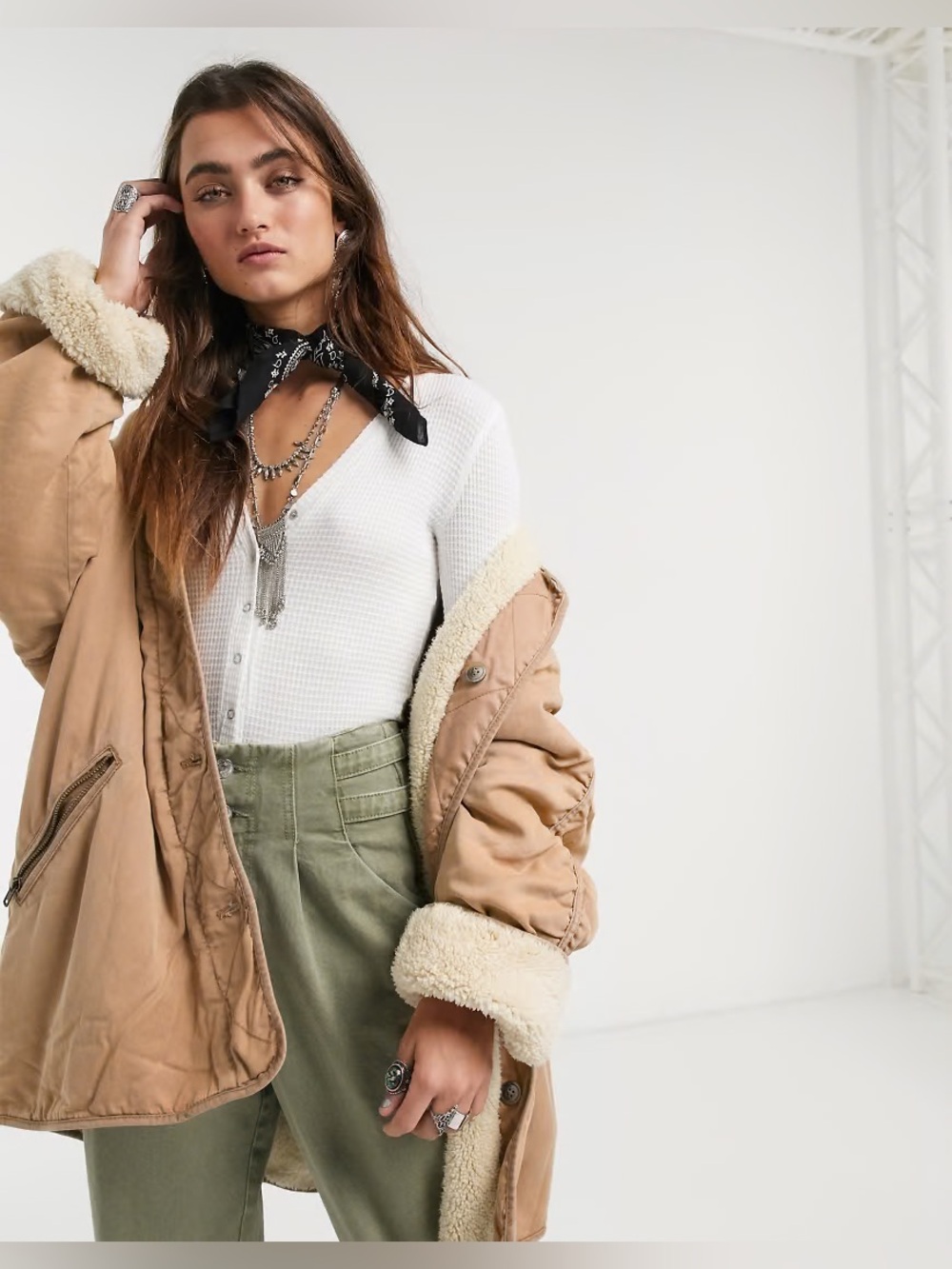 Free People Ivy Padded Mauve Hooded Faux-Shearling Puffer Coat - Size XS - C69
